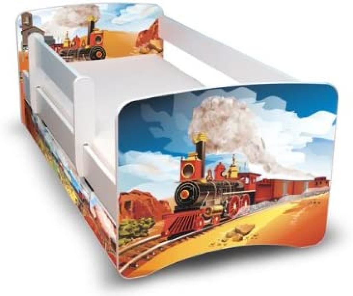 Best for Kids 'Eisenbahn' Kinderbett inkl. Matratze und Schublade 80x160 rot Bild 1