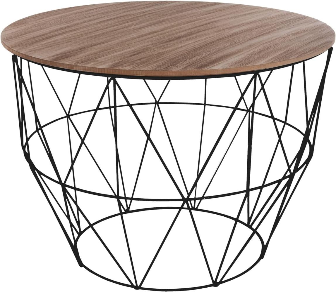 Beistelltisch im Loft-Stil, Kaffeetisch, Korbtisch aus Metall, rund, mit Holzplatte, schwarz Bild 1