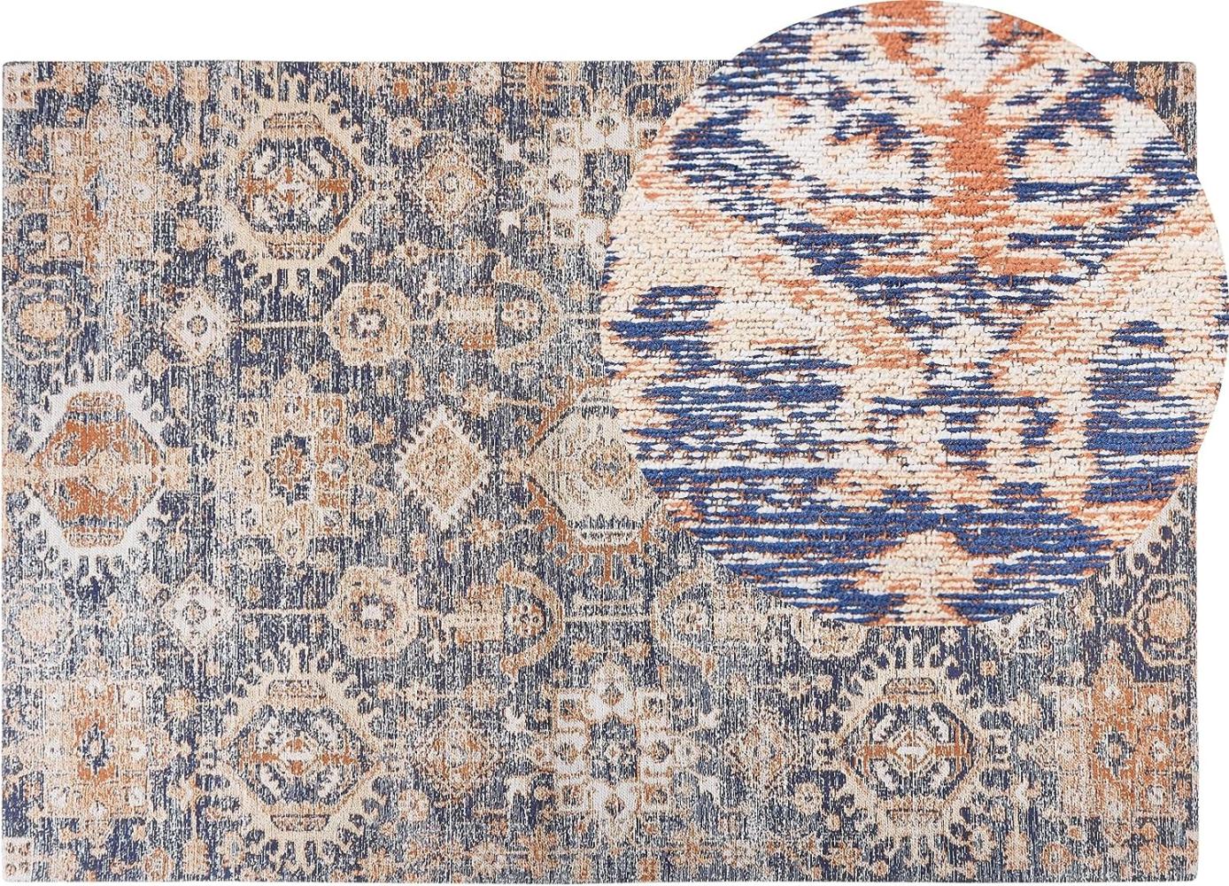 Teppich Baumwolle blau rot 140 x 200 cm orientalisches Muster Kurzflor KURIN Bild 1