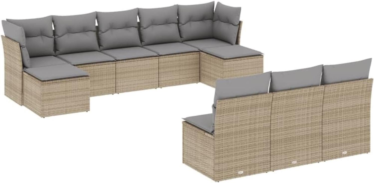 vidaXL 10-tlg. Garten-Sofagarnitur mit Kissen Beige Poly Rattan Bild 1