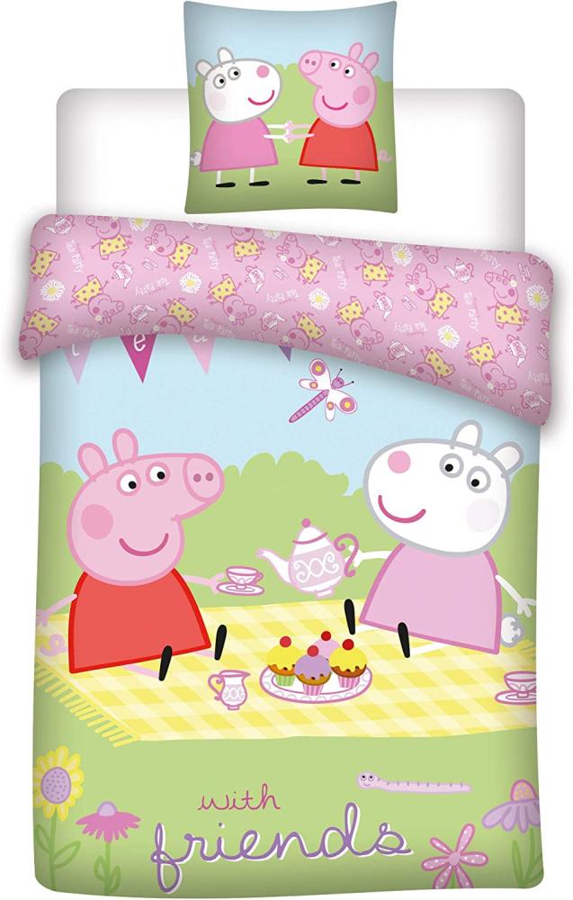 Baby Kinder Bettwäsche Peppa Wutz & Luzie Locke Picknick, Bettdecke 100x135 + Kopfkissen 40x60 cm, 100% Baumwolle Bild 1