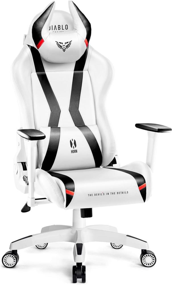Diablo X-Horn 2. 0 Gaming Stuhl Bürostuhl Gamer Chair Schreibtischstuhl 3D Armlehnen Ergonomisches Design Nacken/- Lendenkissen Kunstleder Wippfunktion Weiß King (XL) Bild 1