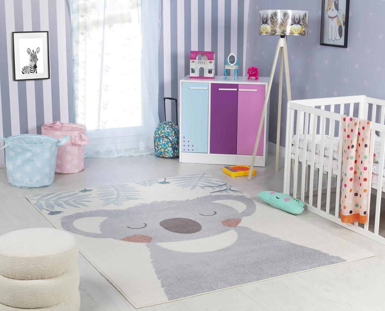 Surya Koala Kinderteppich - Cartoon Teppich Kinderzimmer oder Babyzimmer, Kinderzimmerteppich, Krabbelteppich oder Spielteppich - Baby Teppich für Jungen & Mädchen, Grau und Elfenbein 120x170cm Bild 1