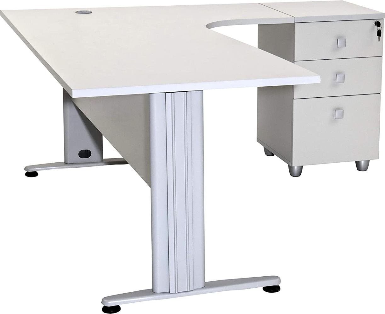 Furni24 Schreibtisch Winkelschreibtisch, Eckschreibtisch, Moderner Bürotisch Computertisch mit großer Arbeitsfläche, Bürotisch, PC Tisch, Dona Grau 180x120x74cm inkl. Beistellcontainer rechts gewinkelt Bild 1