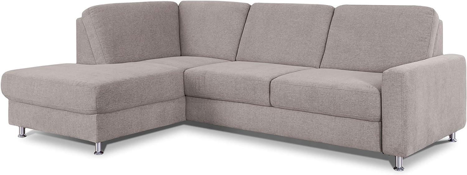 CAVADORE Ecksofa Clint / L-Form Sofa mit Federkern und Ottomane links / Soft Clean: Leichte Fleckenentfernung / 246 x 86 x 165 / Flachgewebe: Hellgrau Bild 1