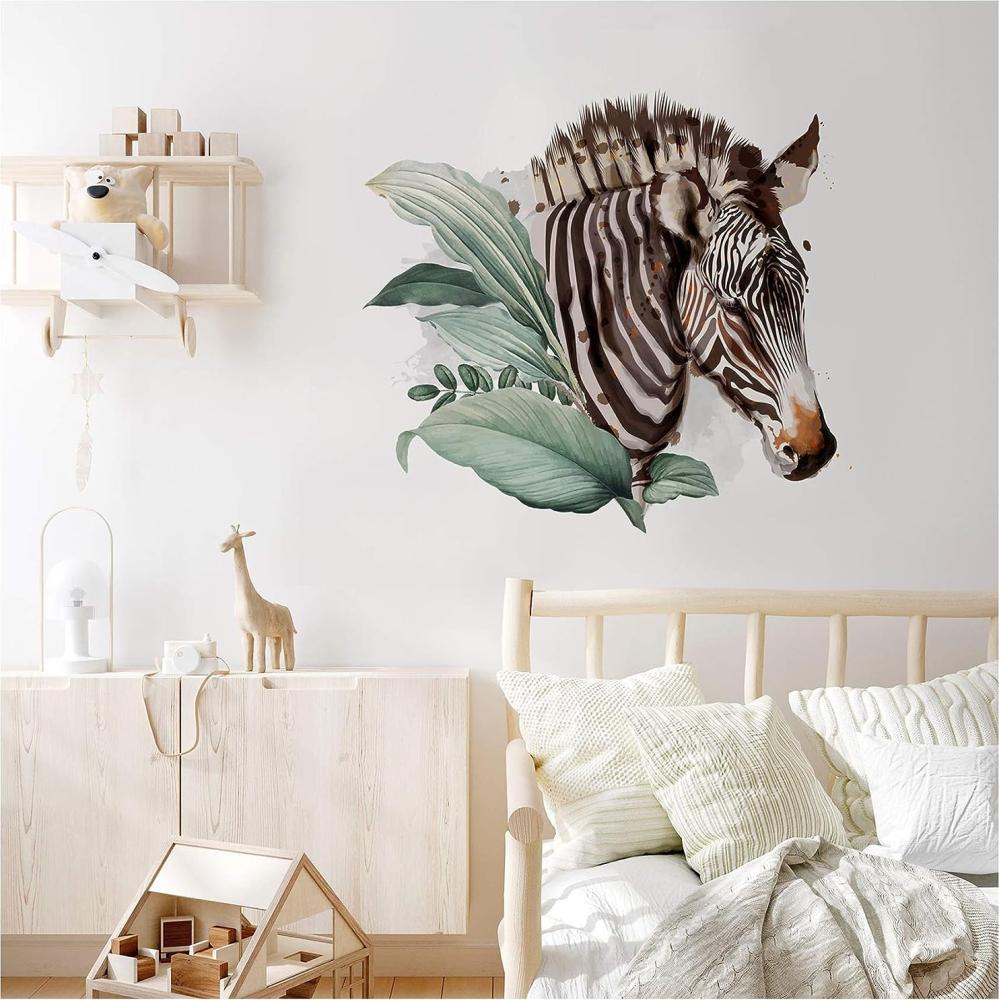 yabaduu Zebra Wandtattoo 58x55cm Wandsticker Aufkleber für Kinderzimmer Babyzimmer Wohnzimmer Afrika Tier Aquarell für Kinder Mädchen Junge YX001 Bild 1