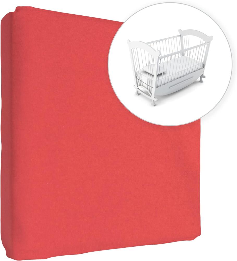 Jersey Spannbetttuch für Babybett, 100% Baumwolle, passend für 90 x 50 cm Babybett-Wiegebett-Matratze (Rot) Bild 1