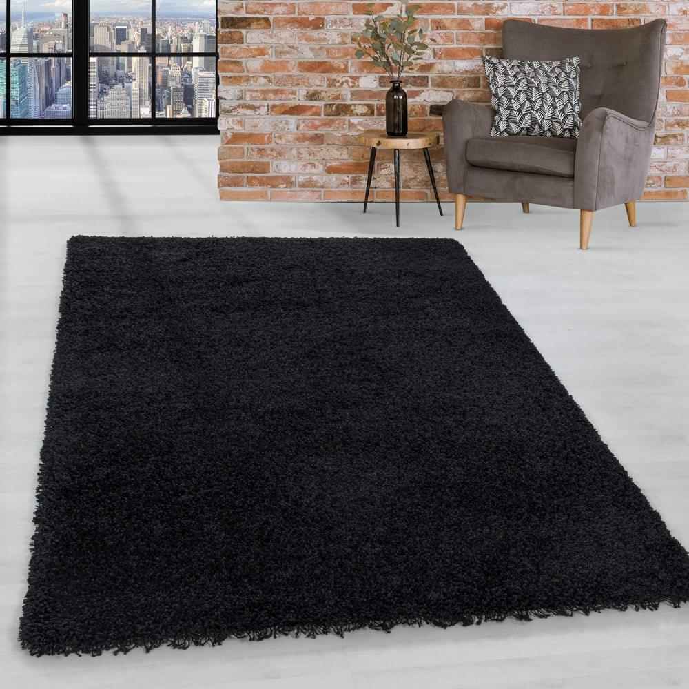 HomebyHome Shaggy Hochflor Teppich Wohnzimmer 300x400 cm Schwarz - Teppich Flauschig, Modern, Plüsch und Extra Weich - Ideal für Schlafzimmer, Esszimmer und als Küchenteppich Bild 1