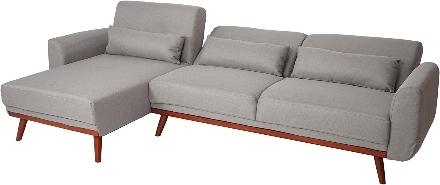 Sofa HWC-J20, Couch Ecksofa, L-Form 3-Sitzer Liegefläche Schlaffunktion Stoff/Textil 280cm ~ grau Bild 1