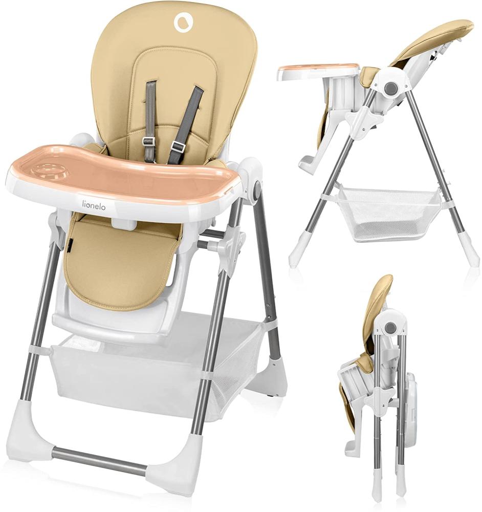 LIONELO Linn 2-in-1-Kinderhochstuhl, hoher, verstellbarer Stuhl, abnehmbares Tablett, rutschfest, 6 bis 36 Monate, 5-Punkt-Sicherheitsgurt, Belastbarkeit bis 15 kg (Beige) Bild 1