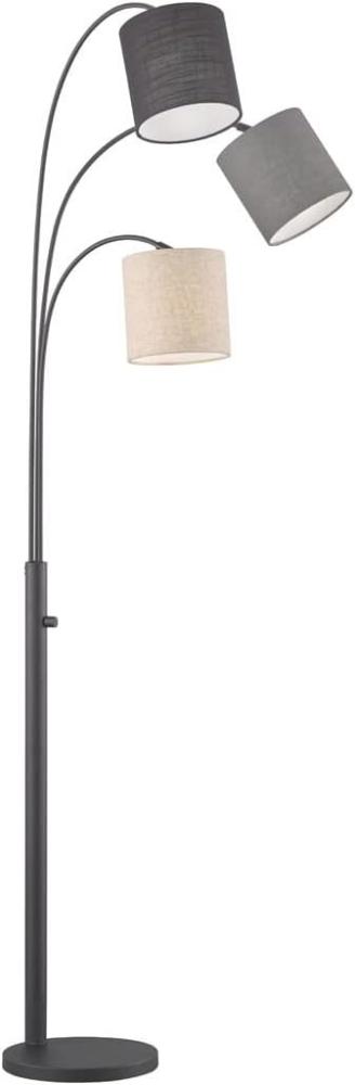 LED Stehlampe mehrflammig Schwarz 3 Lampenschirme Leinen - 186cm groß Bild 1
