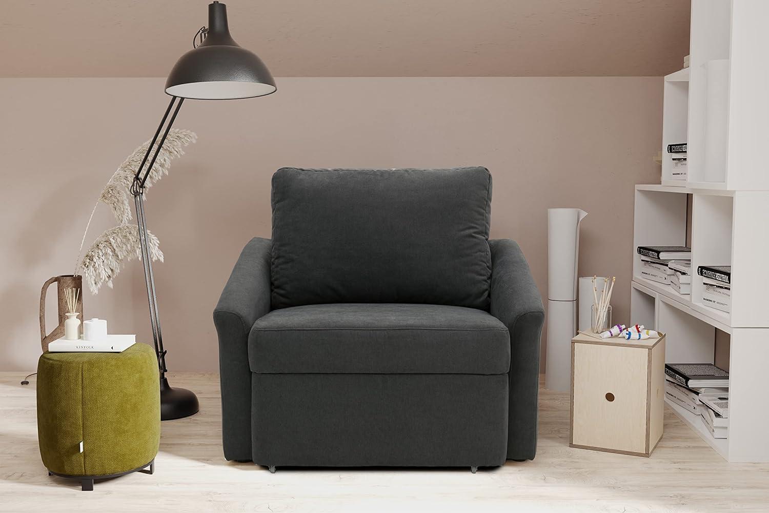 Domo Collection Relax Boxspringsessel / Sessel mit Boxspring und Schlaffunktion / Dauerschläfer fürs Gästezimmer / Maße: 108/96/86 cm (B/T/H) / Farbe: dunkelgrau (grau) Bild 1