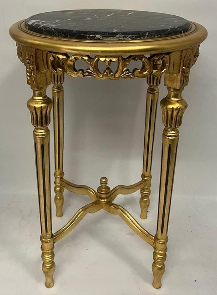 Casa Padrino Barock Beistelltisch Gold / Schwarz - Handgefertigter Antik Stil Massivholz Tisch mit Marmorplatte - Wohnzimmer Möbel im Barockstil - Antik Stil Möbel - Barock Möbel Bild 1
