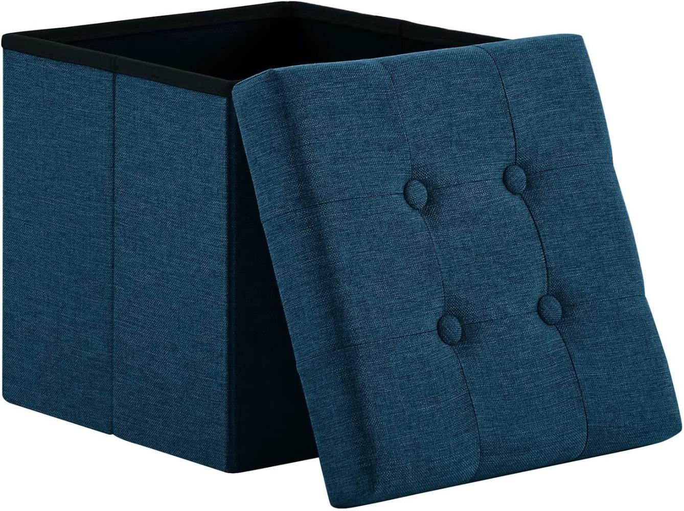 Zedelmaier Sitzhocker mit Stauraum, Fußbank Truhen Aufbewahrungsbox faltbar belastbar bis 300 kg, Leinen, 38 x 38 x 38 cm (Marineblau) Bild 1