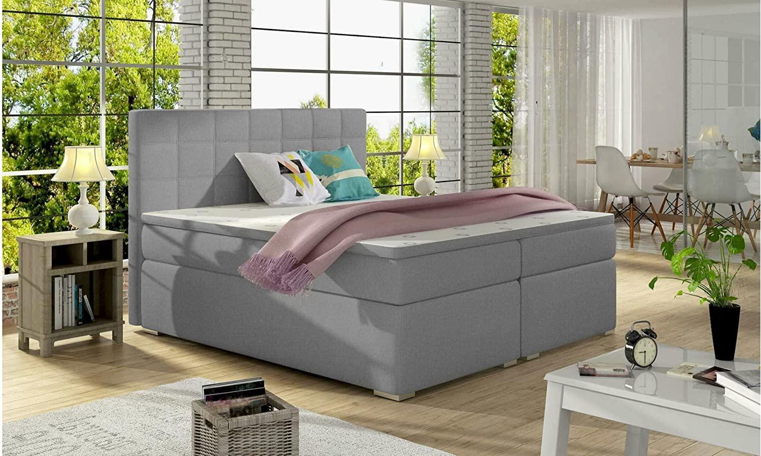 Stylefy Neptune Boxspringbett Hellgrau Strukturstoff INARI 160x200 cm Bild 1