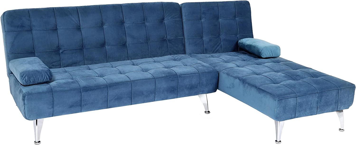 Schlafsofa HWC-K22, Couch Ecksofa Sofa, Liegefläche links/rechts Schlaffunktion 236cm ~ Samt blau Bild 1