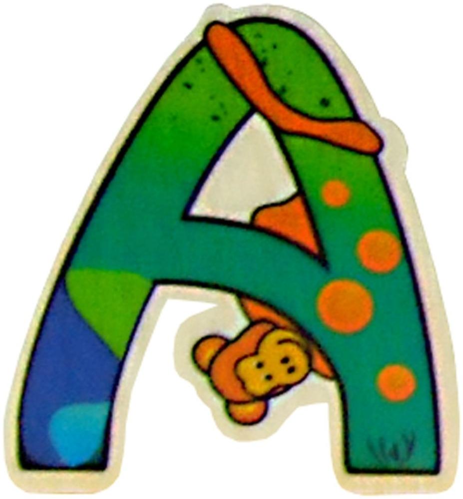 Hess Holzspielzeug 0044A - Buchstabe aus Holz, mit buntem Tiermotiv passend zum Vokal A, ca. 5 x 6 cm groß, handgefertigt, als Dekoration für´s Kinderzimmer Bild 1
