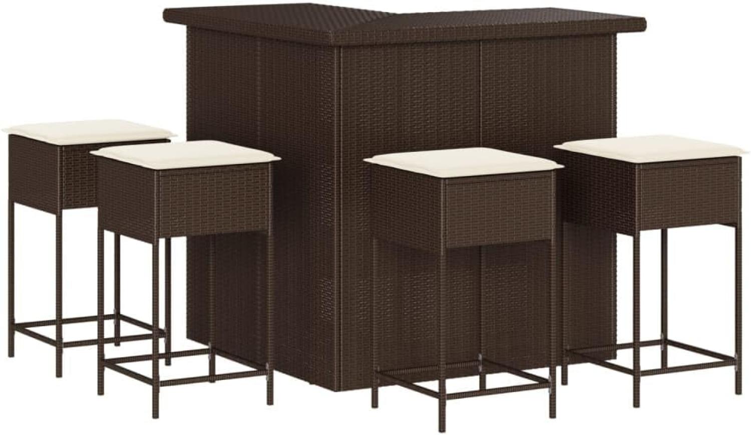 5-tlg. Gartenbar-Set mit Kissen Braun Poly Rattan 3261501 Bild 1