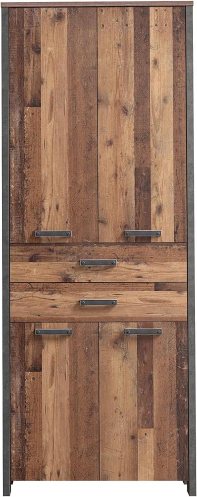 FORTE Clif Büroschrank mit 4 Türen und 2 Schubladen, Holzwerkstoff, Old Wood Vintage / Betonoptik Dunkelgrau, (BxHxT): 86,7 x 220,7 x 41,6 cm Bild 1