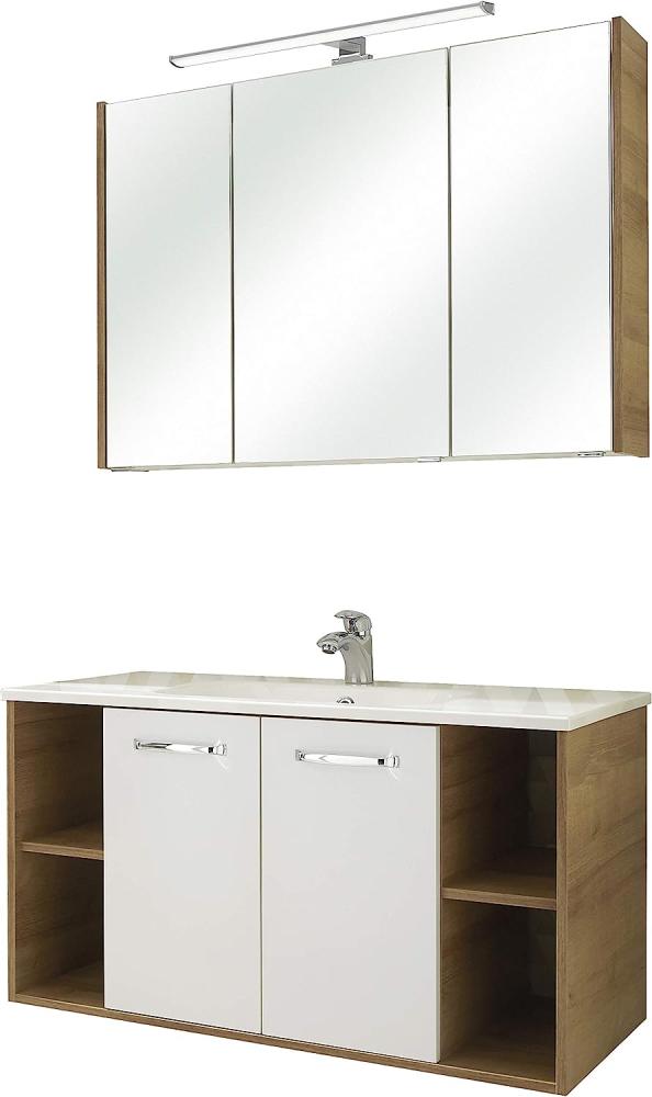 Pelipal Badmöbel-Set 3-teilig Quickset 362 mit Mineralmarmor-Waschtisch und Spiegelschrank (LED) | Hochwertige Badezimmermöbel vom Markenhersteller Bild 1