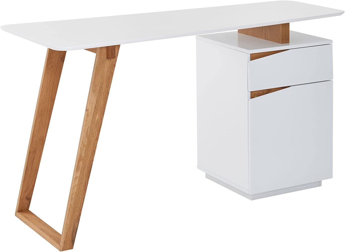 Schreibtisch Skandinavisch Weiß / Eiche 140x58x76 cm Bürotisch Modern | Laptoptisch mit Schublade & Tür | Homeoffice Computertisch mit Stauraum Bild 1