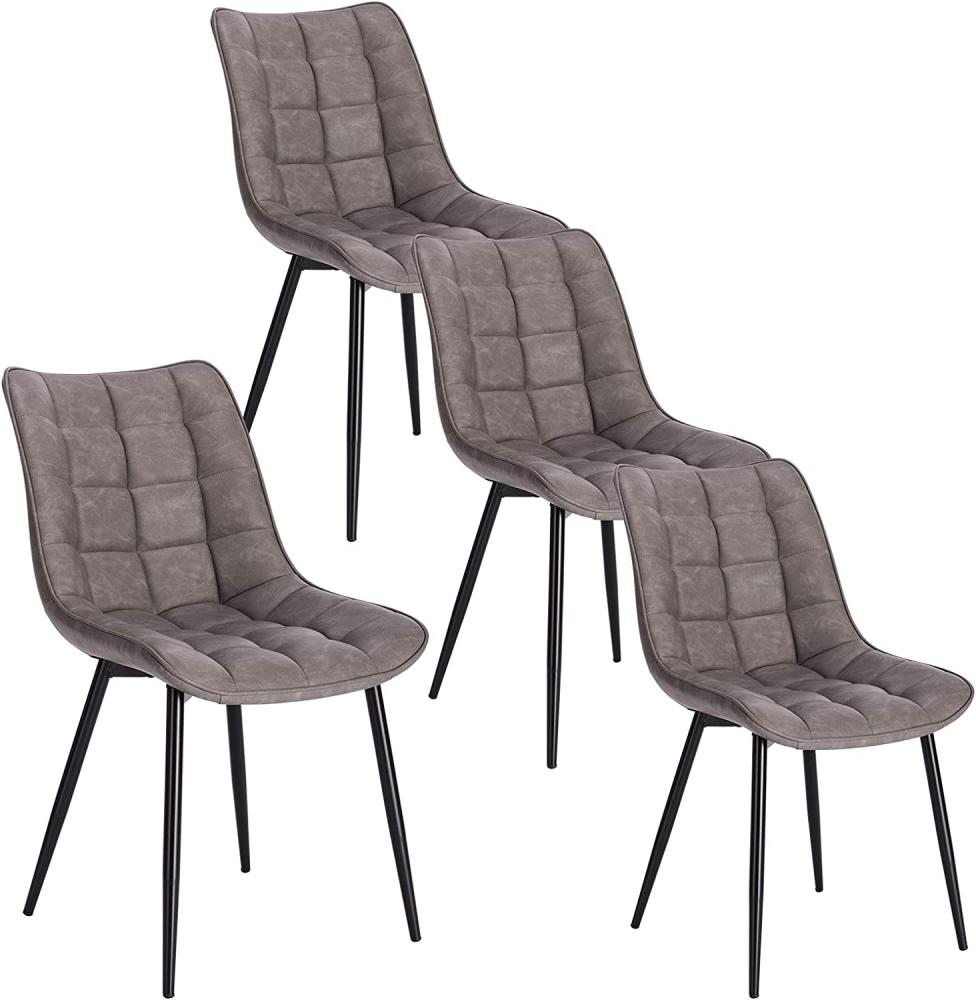 WOLTU 4 x Esszimmerstühle 4er Set Esszimmerstuhl Küchenstuhl Polsterstuhl Design Stuhl mit Rückenlehne, mit Sitzfläche aus Kunstleder, Gestell aus Metall, Dunkelgrau, BH207dgr-4 Bild 1