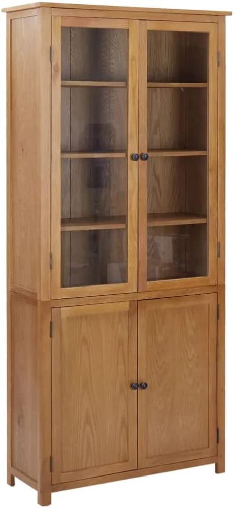 vidaXL Bücherschrank mit 4 Türen 90x35x200 cm Eiche Massivholz & Glas Bild 1