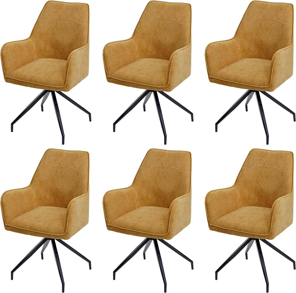 6er-Set Esszimmerstuhl HWC-K15, Küchenstuhl Polsterstuhl Stuhl mit Armlehne, Stoff/Textil Metall ~ gelb Bild 1