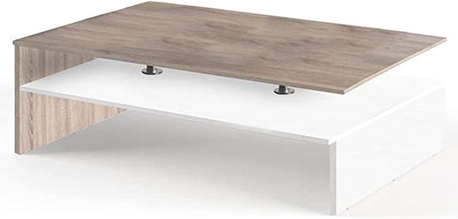 BAKAJI Wohnzimmertisch Moderner, Couchtisch Design, Beistelltisch Holztisch Kaffeetisch Tisch Weiß und Eiche in Holzoptik, 90 x 60 cm Bild 1
