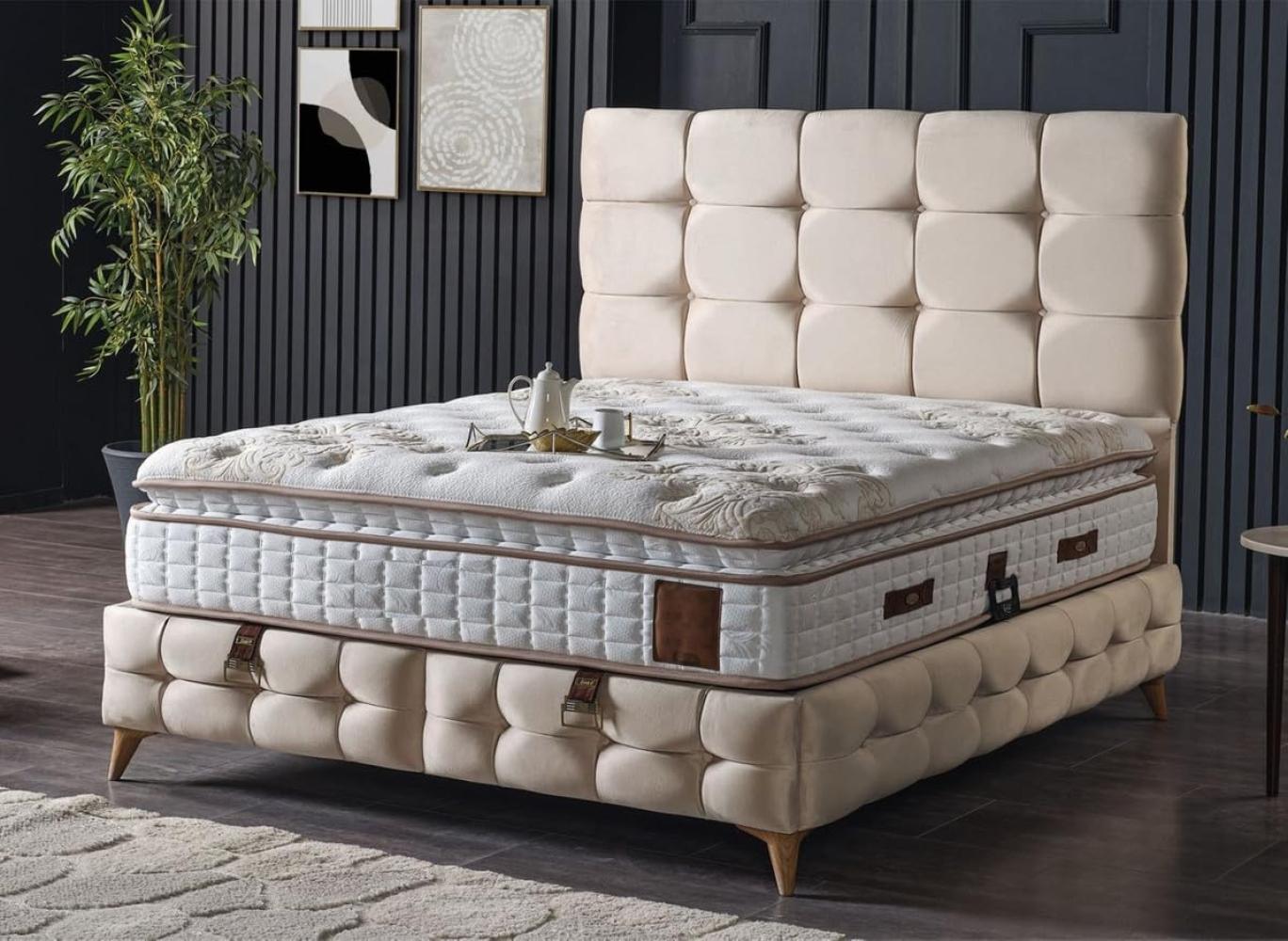 Casa Padrino Luxus Doppelbett Creme / Weiß / Braun 180 x 200 cm - Massivholz Bett mit Kopfteil und Matratze - Schlafzimmer Möbel - Hotel Möbel - Luxus Möbel - Luxus Einrichtung Bild 1