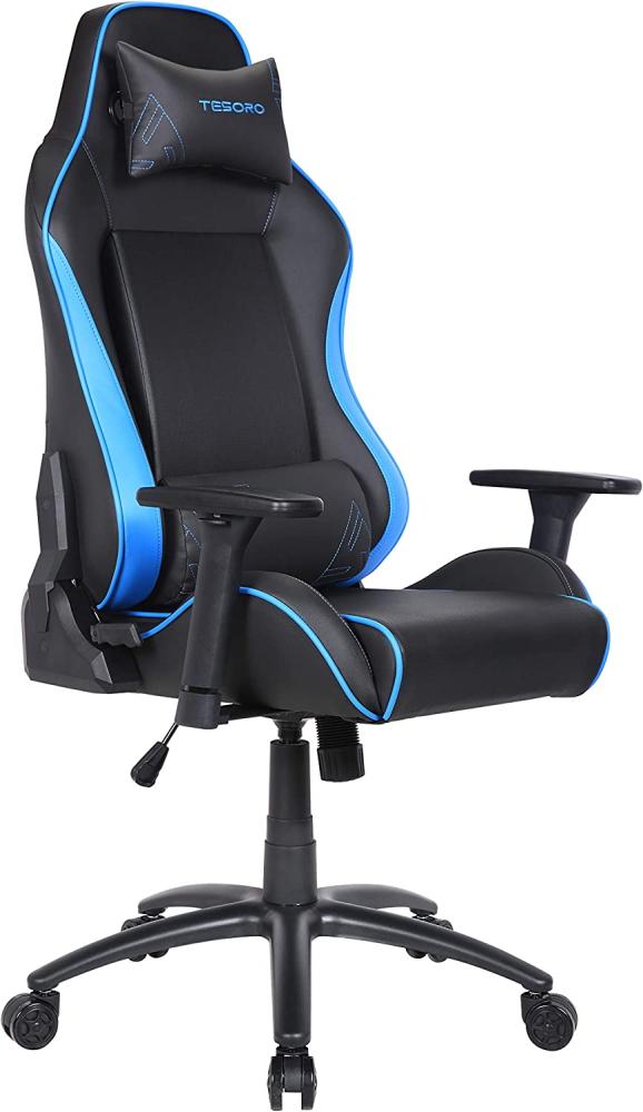 Tesoro Alphaeon S1 Gaming Stuhl F715 Blau/Blue - Gamer Stuhl mit Metallrahmen und Verstärkungselementen, perforiertes PU-Leder, 3D-Armlehnen, Lendenkissen und Nackenkissen Bild 1