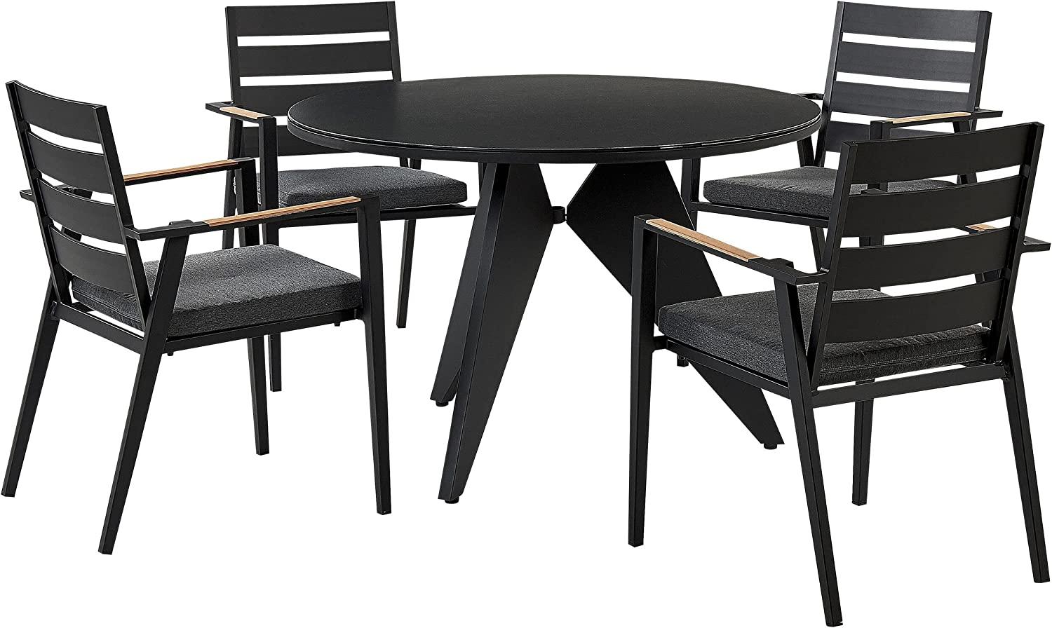 Gartenmöbel Set Aluminium schwarz 4-Sitzer Auflagen grau OLMETTO TAVIANO Bild 1