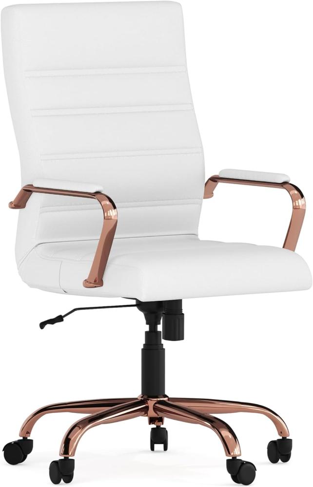 Flash Furniture Chefsessel, Leder Kunstleder Metall Chrom Schaumstoff Nickel, Weiß/Rotgold, High Back Bild 1