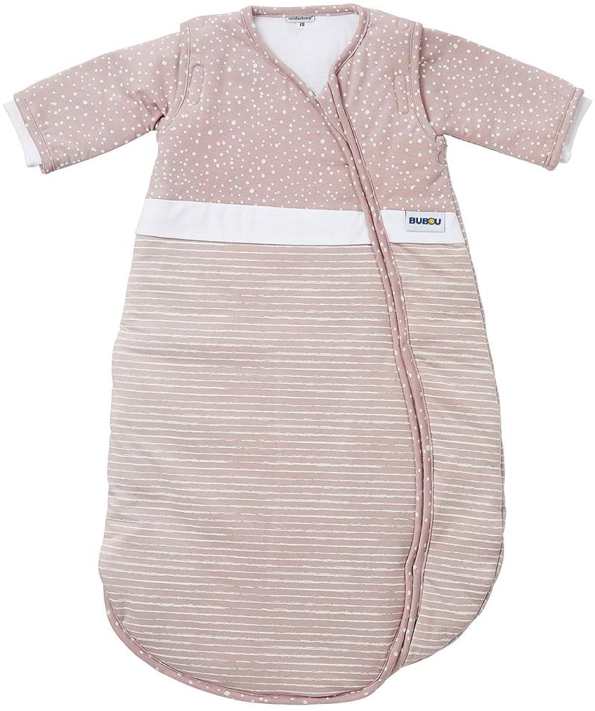 Gesslein 772212 Bubou Babyschlafsack mit abnehmbaren Ärmeln: Temperaturregulierender Ganzjahreschlafsack für Baby / Kinder Größe 90 cm, gestreift und Punkte rosé/weiß, rosa Bild 1