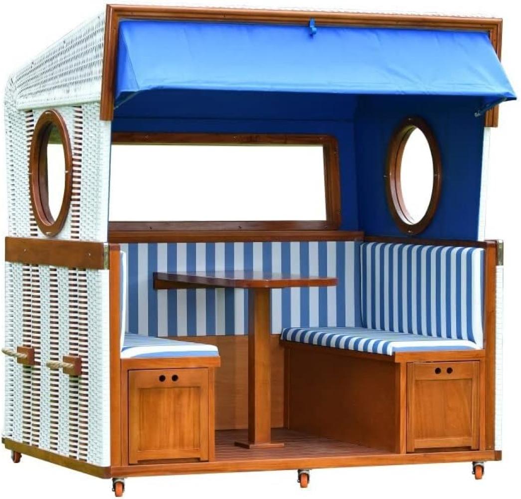 Gosch-Lounge Strandkorb 6-Sitzer Mahagoni - PE weiß - Modell blau/weiß Bild 1