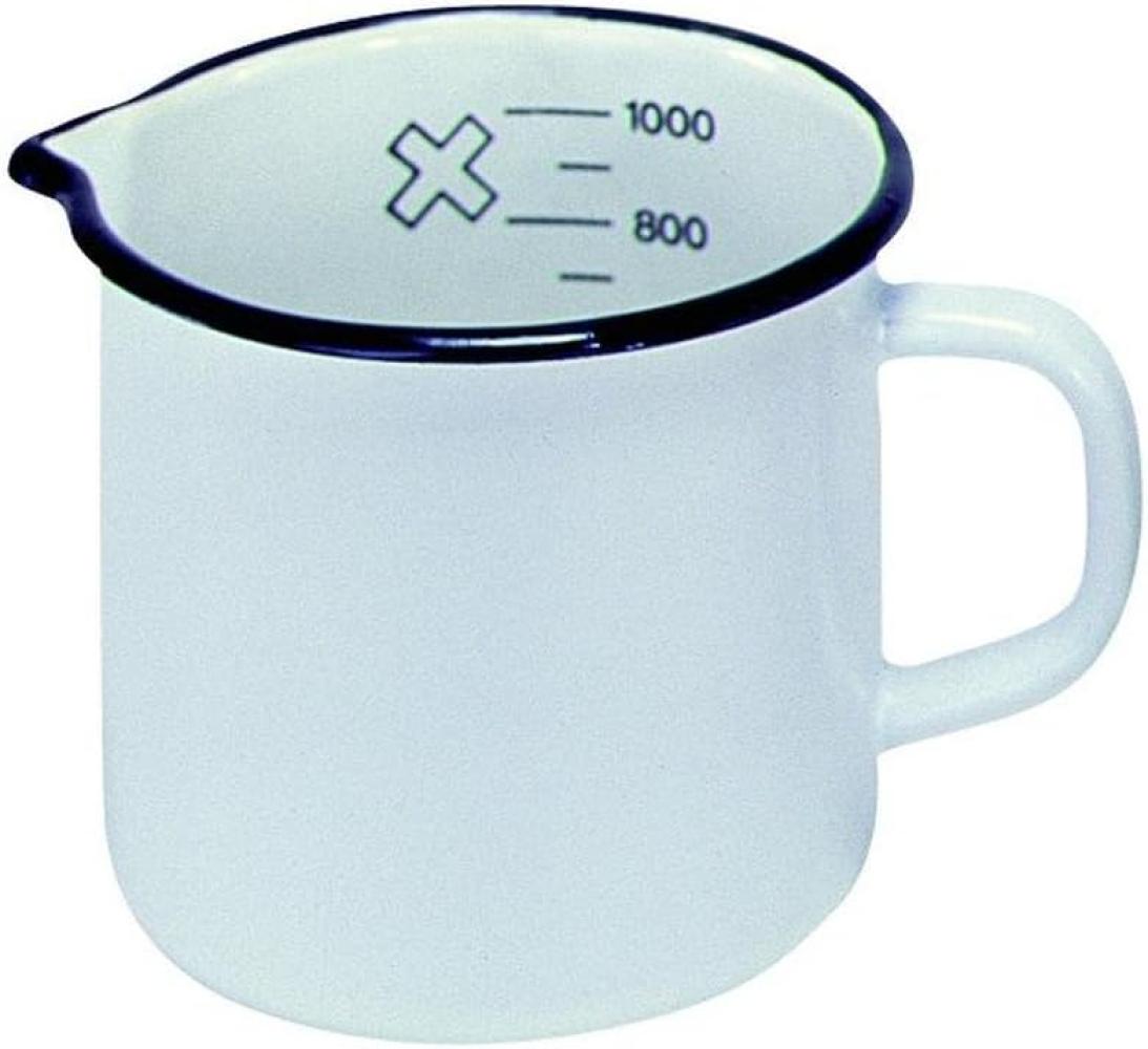 Milchtopf 1,0 Liter mit Ausguss und Skala, Emaille weiß Bild 1