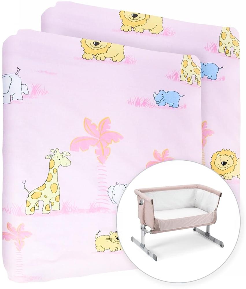 Baby Comfort Spannbetttuch für Kinderbett, 100 % Baumwolle, passend für 90 x 55 cm, Zoo Pink, 2 Stück Bild 1