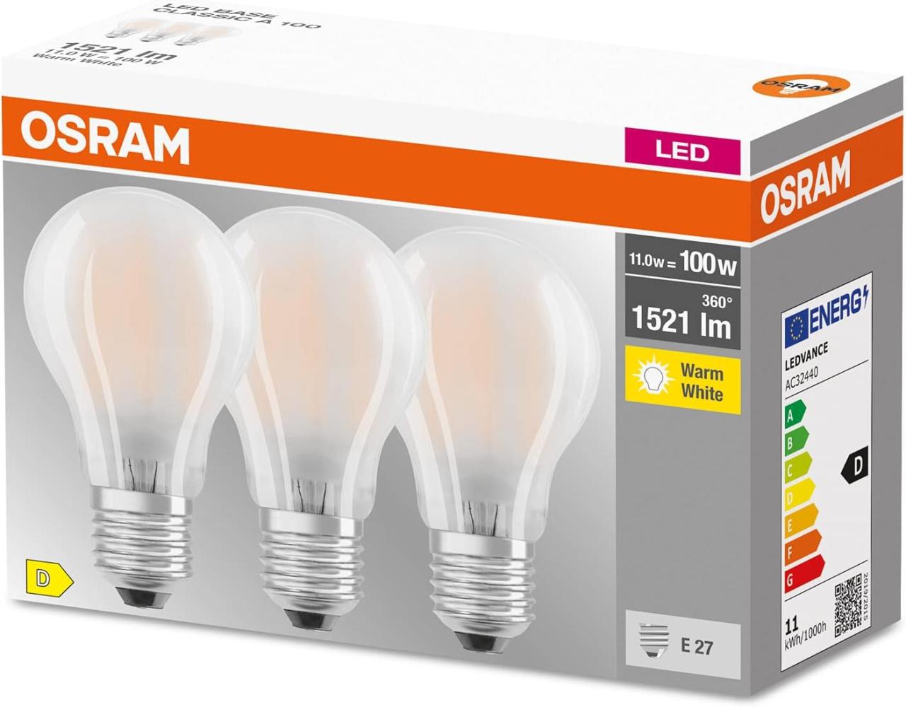 3er Pack OSRAM LED BASE E27 Glühbirne matt 10W wie 100W warmweiß Bild 1