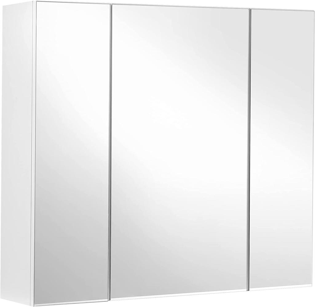 VASAGLE Spiegelschrank, Badezimmerschrank, Aufbewahrungsschrank mit 3 Türen, 60 x 15 x 55 cm, mit verstellbaren Regalebenen, modern, weiß von SONGMICS BBK22WT Bild 1