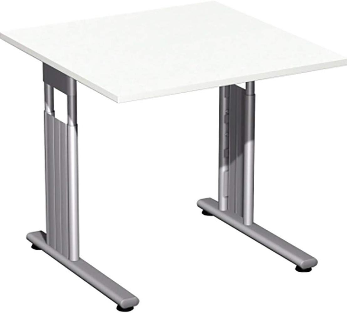 Schreibtisch, höhenverstellbar, 80x80cm, Weiß / Silber Bild 1