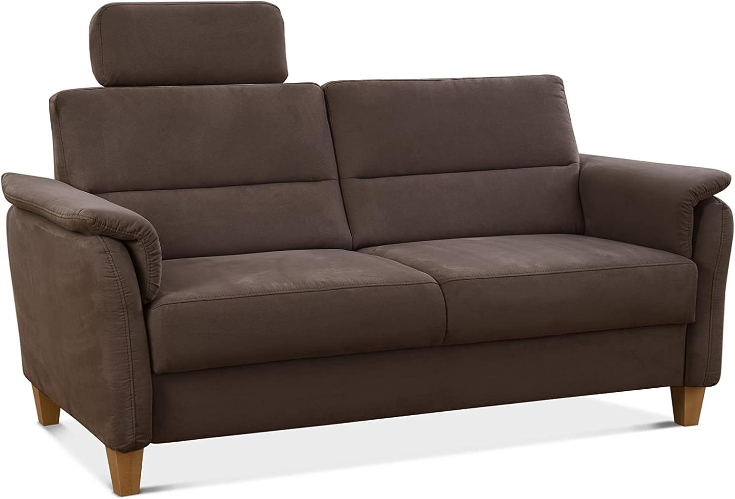 CAVADORE 3er-Sofa Palera mit Federkern / Kompakte Dreisitzer-Couch im Landhaus-Stil / inkl. 1 Kopfstütze / 179 x 89 x 89 / Mikrofaser, Braun Bild 1