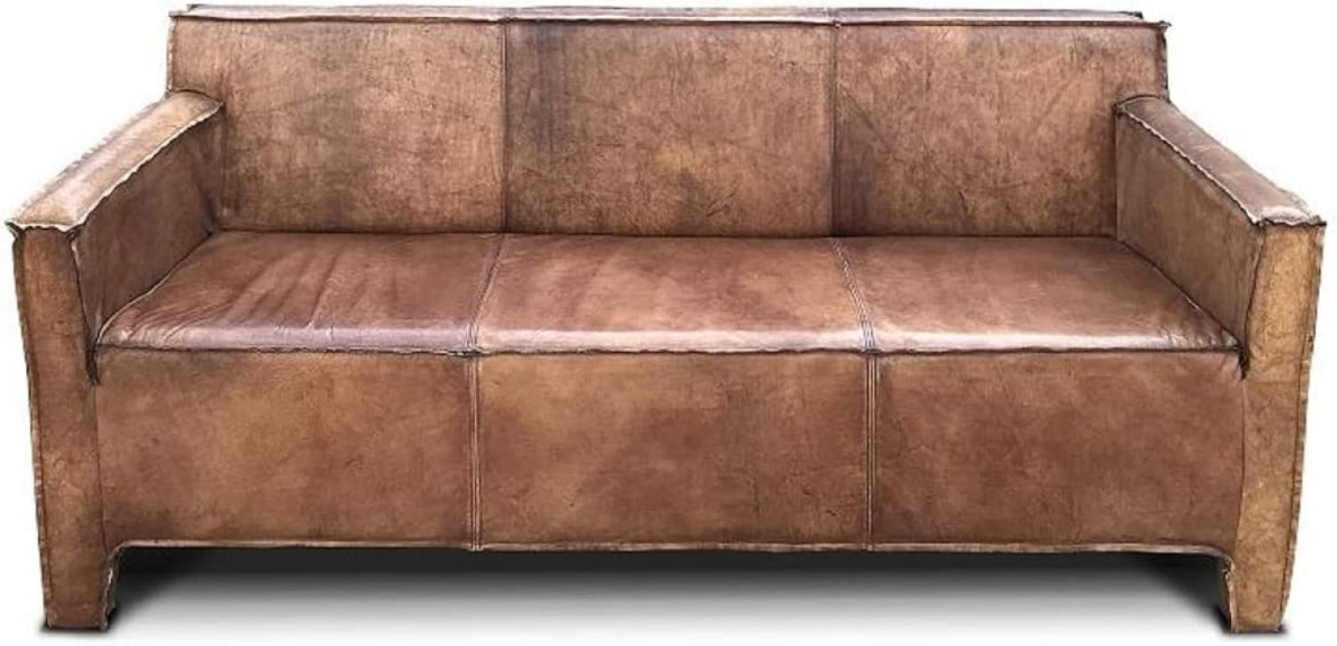 Casa Padrino Luxus Vintage Leder Sofa 185 x 66 x H. 82 cm Echtleder Wohnzimmer Sofa - Luxus Echtleder Möbel, Lederfarbe:Vintage Cognac Bild 1