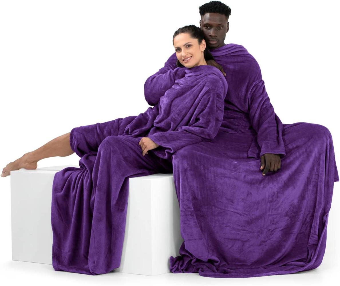DecoKing Decke mit Ärmeln Geschenke für Frauen und Männer 150x180 cm Violett Microfaser TV Decke Kuscheldecke Weich Lazy Bild 1