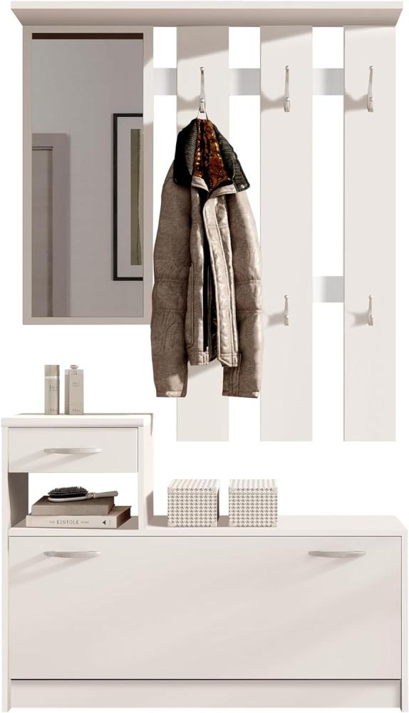 Vera Garderobe mit Spiegel weiß matt - Kompaktgarderobe, Dielenschrank, Flurschrank - 100 x 190 x 26 cm (B/H/T) Bild 1