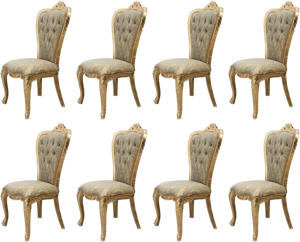 Casa Padrino Luxus Barock Esszimmer Stuhl 8er Set Grün / Antik Gold - Prunkvolle Barockstil Küchen Stühle - Luxus Barockstil Esszimmer Möbel - Barock Esszimmer Möbel - Barockstil Möbel Bild 1