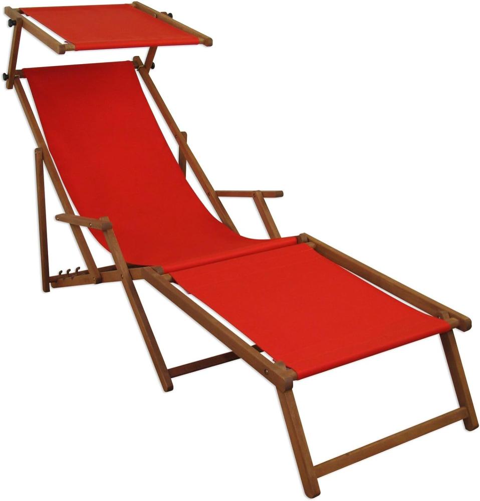 Sonnenliege rot Liegestuhl Fußteil Sonnendach Gartenliege Holz Deckchair Gartenmöbel 10-308FS Bild 1