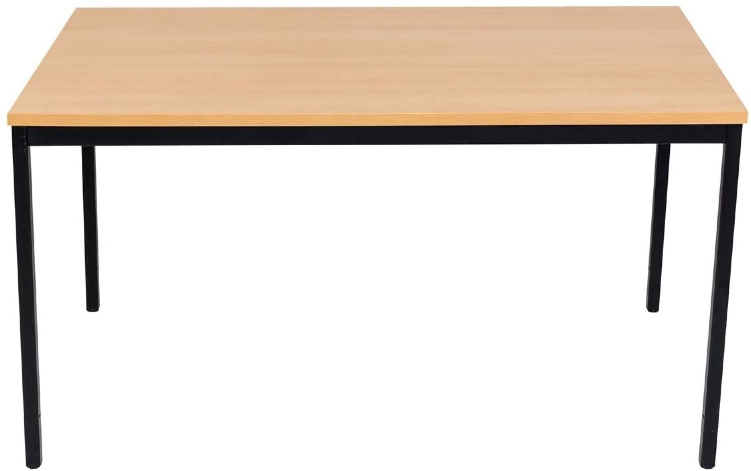 Furni24 Rechteckiger Universaltisch mit laminierter Platte, Metallgestell und verstellbaren Füßen, ideal im Homeoffice als Schreibtisch, Konferenztisch, Computertisch, Esstisch - buche 140x70x75 cm Bild 1