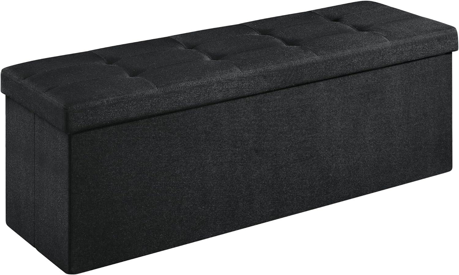 SONGMICS Sitzbank mit Stauraum, Sitztruhe, Aufbewahrungsbox, faltbar, max. statische Belastbarkeit 300 kg, mit Trenngitter aus Metall, 120 L, 110 x 38 x 38 cm, Leinenimitat, schwarz Bild 1