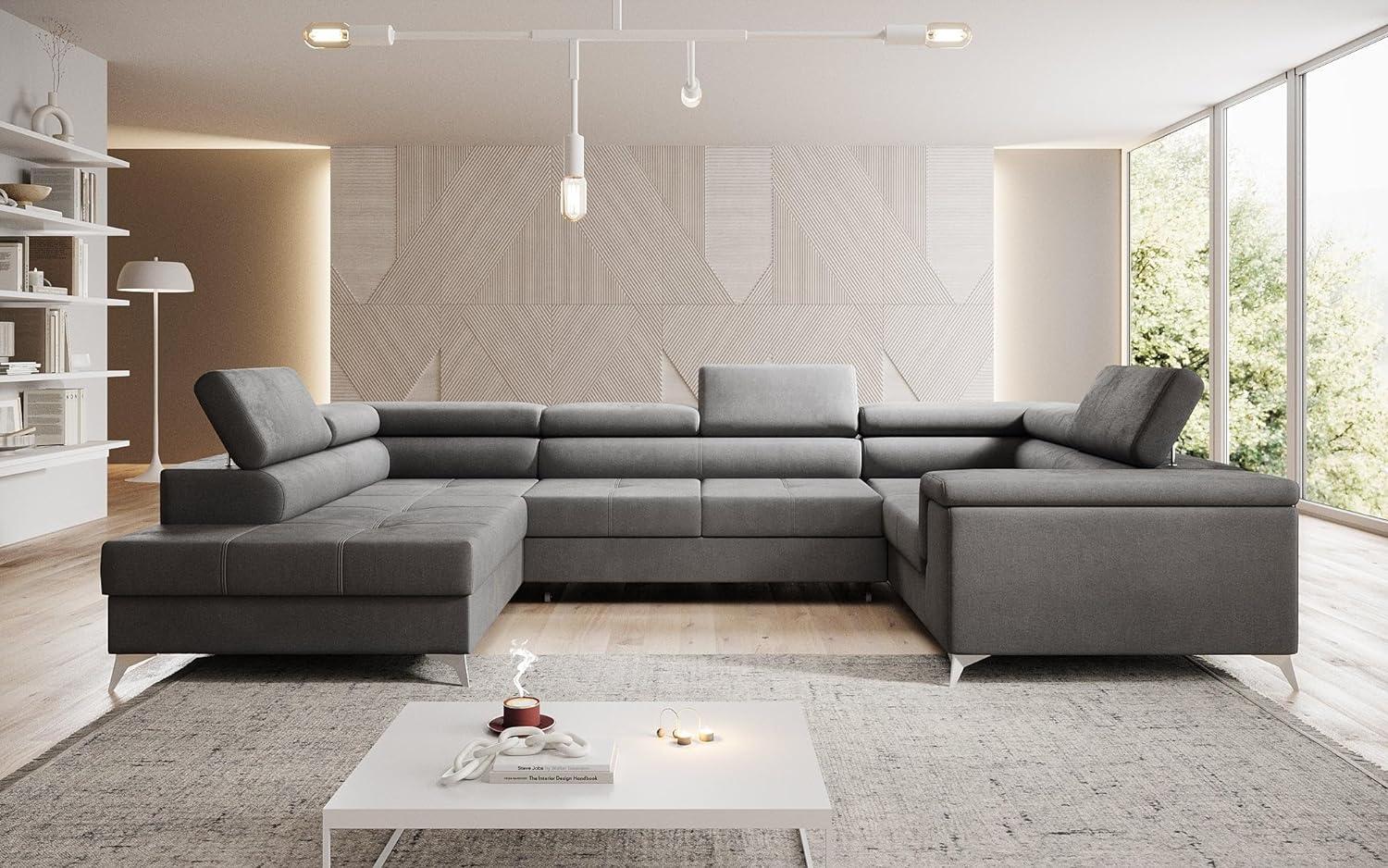 Designer Sofa Torino mit Schlaf- und Klappfunktion Samt Grau Links Bild 1