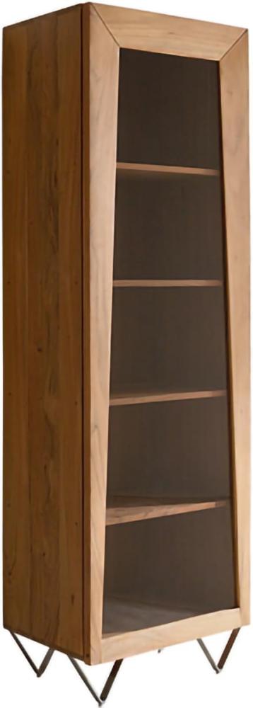 Highboard Kayu 55x180 cm Akazie Natur Vitrine 1 Tür V-Fuß Bild 1